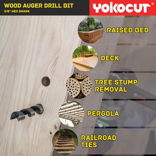 1/2" x 17" Auger Drill Bit for Wood, Hex Shank 3/8 Inch, Wood Boring Drill Bits, Ship Auger Long Drill Bit for Soft and Hard Wood, Plastic, Drywall Tree Stump and Composite Materials - size: 1/2 in, style: Length: 17"