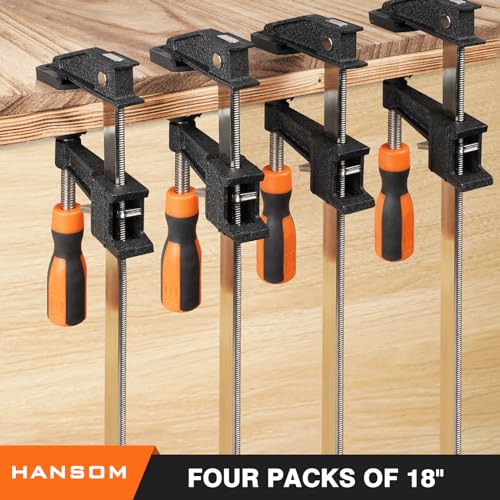 4-Pack 18 inch Bar Clamps,Long Wood Clamps Heavy Duty Force 600 Lbs Adjustable and Release Quickly,Woodworking Clamps Throat Depth 2.5 inch with Plastic Handle - size: 18 INCH/4PCS