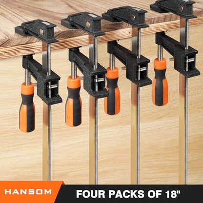 4-Pack 18 inch Bar Clamps,Long Wood Clamps Heavy Duty Force 600 Lbs Adjustable and Release Quickly,Woodworking Clamps Throat Depth 2.5 inch with Plastic Handle - size: 18 INCH/4PCS