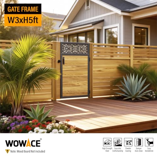 3x5FT Fence Gate Frame Kit 201 Stainless Steel Heavy Duty Garden Gates Anti-Sag Backyard Front Gate Reinforcement Hardware, Left/Right Mount (No Wood Planks Included) - color: W3xH5ft-European