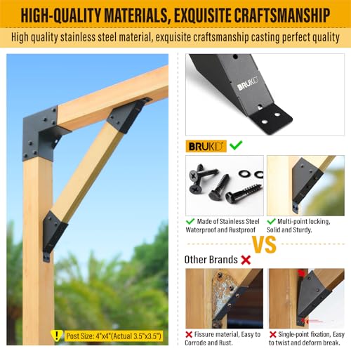 8pc 45°-Degree Angle Support Bracket, 2x4 (Actual 1.5''x3.5'') Angle Bracket, Suitable for Pergolas, Gazebo, Deck Porch, Cabin Elevated Wood Support Bracket kit (Frosted-Black) - size: 2''x4'' (Actual: 1.5''x3.5'')