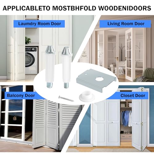 Bifold Door Repair Kit for 1-3/8" Wood Bifold Closet Doors, Bottom Pivot Bracket Replacement with Adjustable Bottom Pivot Screws, Includes Metal Repair Brackets & Pivot Washers, 4 Pack