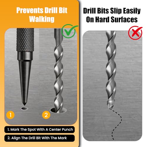 MulWark 4-Piece Nail Set and Center Punch Set, 1/32" to 1/8" Hardened Cr-V Steel Nail Setter Kit with Anti-Slip Knurled Grip, Precision Woodworking & Carpentry Tool Punch Set - size: 5 inch center punch(Pack of 4), style: 5 inch center punch(Pack of 4)