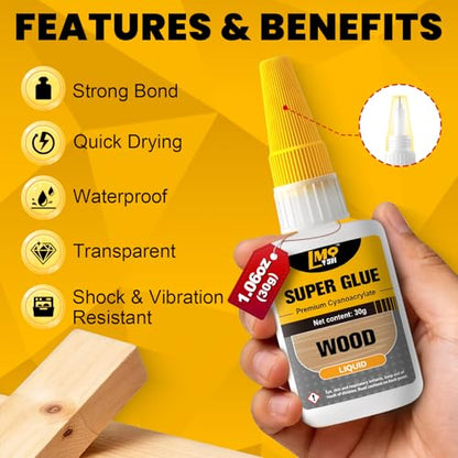 Wood Super Glue 30g, Clear Cyanoacrylate Adhesive for Furniture Woodworking - size: 1oz-thin