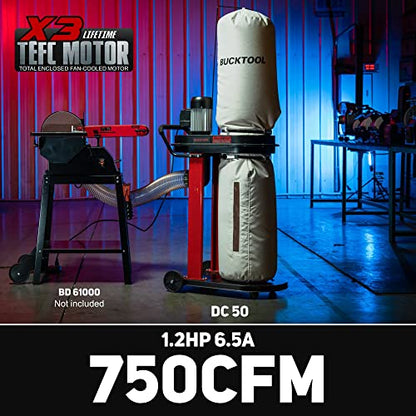 BUCKTOOL 750 CFM Auto-Start Dust Collector,1.2HP 13-Gallon Capacity - size: 750 CFM