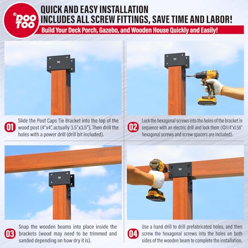 Stainless Steel Pergola Brackets, 4x4(Actual 3.5"x3.5") Post to Beam Bracket, Heavy Duty Post Cap Tie Bracket for Gazebos, Decks and Porches(4pcs-Black) - size: 4x4 (Actual 3.5"x3.5")