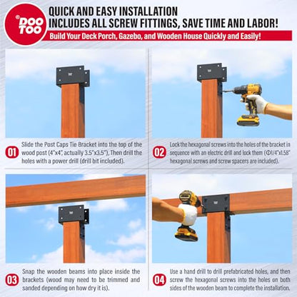 Stainless Steel Pergola Brackets, 4x4(Actual 3.5"x3.5") Post to Beam Bracket, Heavy Duty Post Cap Tie Bracket for Gazebos, Decks and Porches(4pcs-Black) - size: 4x4 (Actual 3.5"x3.5")