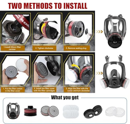 Reusable Full Face Cover Set for Chemicals,Sanding,Polishing,Paint,Epoxy Resin,Spray Painting,Woodworking,Welding Work