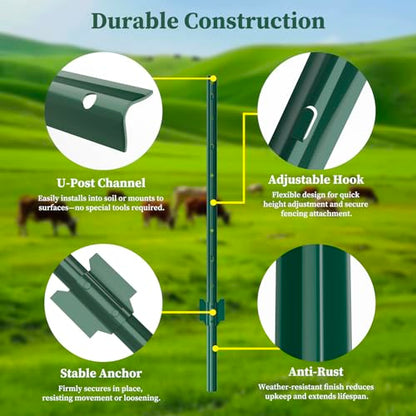 Metal Fence Posts Heavy Duty U-Post Stakes for Wire Fencing, 4 FT Green - color: Green, size: 4FT-10P