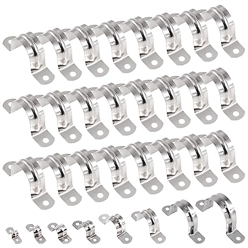 Keadic 50Pcs M32 Metric Two Hole Strap U Bracket Tube Strap Tension Clips 304 Stainless Steel Heavy Duty Rigid Pipe Strap Clamp, for Pipe Fixing on Various Surfaces - size: 1-1/4"-50pcs