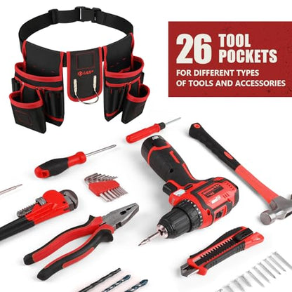 Magnetic Tool Belt for Men, 26 Pockets Heavy Duty Nail Tool Pouch Dad Gift - color: Red