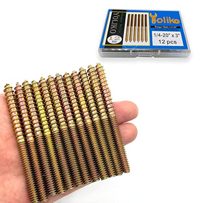 12 Pack 1/4-20 x3 Inch Hanger Bolts 1/4-20" Double Headed Bolts 1/4 Wood Dowel Screw Self-Tapping Screw Hanger Bolts for Furniture Double Head Threaded Rods Bolt 76.2mm Length - size: 1/4-20"x3"-12PCS