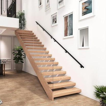 ROTHLEY 6.6 FT Industrial Handrails for Indoor Stairs: Modern Staircase Handrails Wall Mount Stair Handrail 1.6" Round Sturdy Pipe Hand Railings for Steps Matt Black Powder Coat Stairway Railing - size: 6.6FT