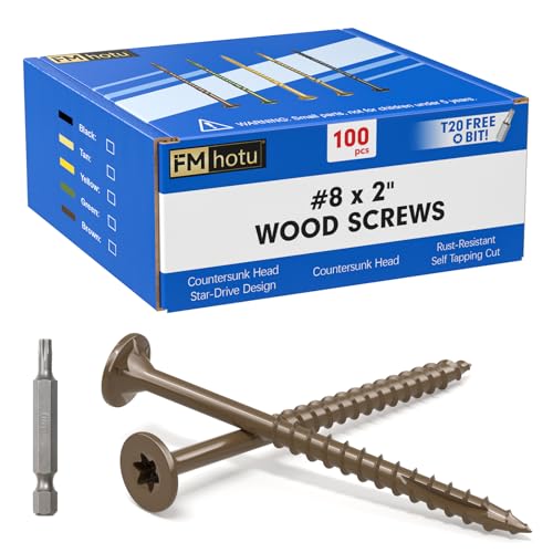 #8 x 2” Deck Screws, 100Pcs Star Drive Wood Screws - color: Brown, size: 2 Inch