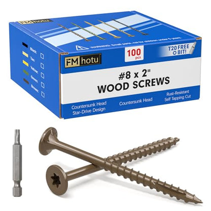#8 x 2” Deck Screws, 100Pcs Star Drive Wood Screws - color: Brown, size: 2 Inch