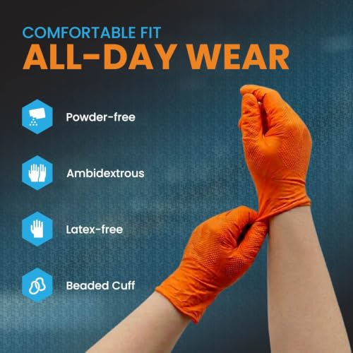Nitrile Diamond Texture Gloves, 8 Mil Industrial Disposable Glove - color: Black, size: Medium