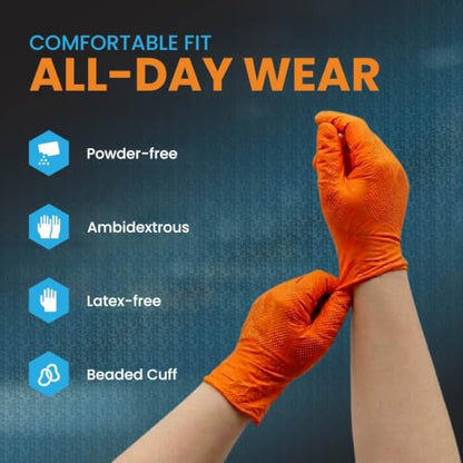 Nitrile Diamond Texture Gloves, 8 Mil Industrial Disposable Glove - color: Black, size: Medium