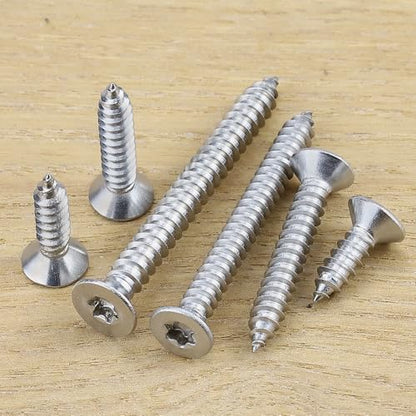 #6 x 1/4" Flat Head Torx Drive Self Tapping Screws for Wood and Sheet Metal, 304 Stainless Steel 18-8, Corrosion Resistant Countersunk Star Drive Head Screws, Pack of 100 - size: #6 x 1/4"