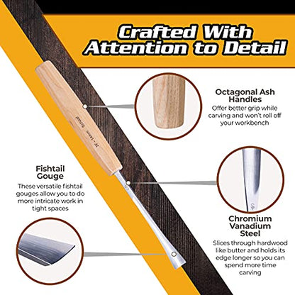 Schaaf Wood Carving Tools 4-pc Wood Chisel Set, Fishtail Gouges, Cr-V 60 - color: 4 Piece Fishtail Set