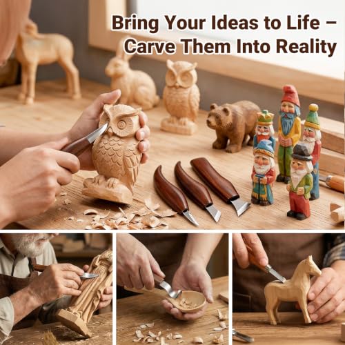 Tekchic Wood Carving Kit Deluxe-Whittling Knife, Wood Carving Knife Set - color: Brown