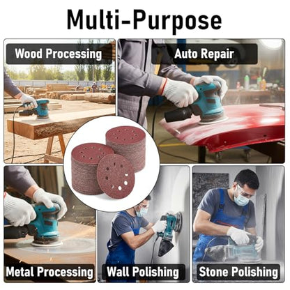 170Pcs 5 Inch Sanding Discs Assorted Grits 40-600, FOKATY Round Hook and Loop Sandpaper Variety Pack for Random Orbital Sander, 8-Hole Dustless for Wood Metal Rust Removal Polishing - style: MIX Girt-170pcs