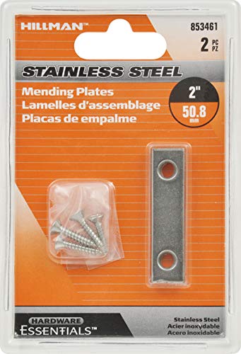 Hardware Essentials 853461 Mending Plate Stainless Steel 2' x 1/2' - 2 Pack
