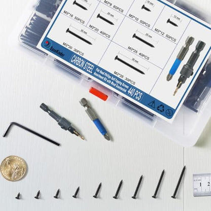 440PCS Wood Screws Assortment Kit, #4 Self Tapping Screw Set (9 Sizes) - size: CSQ235 M3