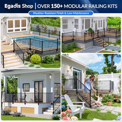 Egadis 2 Pack 36in H x 6ft W Modular Side Mount Aluminum Deck Railing Kit - color: Level 180D 6ft-P2