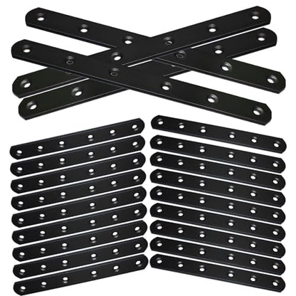 20Pack Straight Brackets Black, 6.5Inch 160MM Mending Plate Metal Brackets for Brace, Heavy Duty Joining Plates for Wood Fence Bookcase Cabinet, Straight Brace Repairing Mending Plates - size: 6.3 Inch (20 Pack)