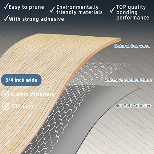 White Oak Edge Banding, 3/4 inch x 50ft roll of Veneer Real Wood Edge Banding Pre-glued Flexible, Tape Banding for Cabinet Repair - color: Oak, size: 3/4"x 50FF