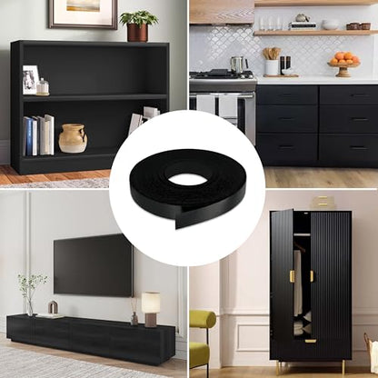 Black Edge Banding 1/2 inch x 25 ft Melamine Iron On Adhesive Edging Cabinet Repair Laminate Shelf Board Countertop Furniture Strip Wood Veneer Tape Trim Peel Stick Cabinet Molding Vinyl PVC Iron - color: Black, size: 1/2 in x 25 ft
