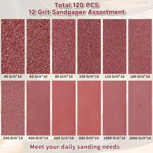 120Pcs 40–2000 Grit Micro Sander Kit for Wood, Tight Spaces - style: Red(Grit40-2000)
