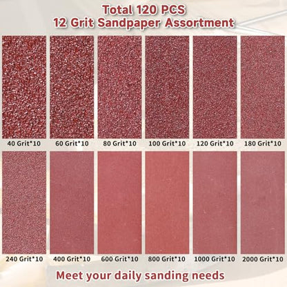120Pcs 40–2000 Grit Micro Sander Kit for Wood, Tight Spaces - style: Red(Grit40-2000)