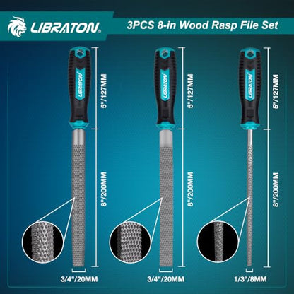 LIBRATON Wood Rasp Set, 3PCS Wood File Set, Multi-Shape Wood Rasp File