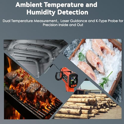 58°F to 1796°F Infrared Thermometer Gun, Dual-Mode 16:1 - color: Orange/-58°F to 1796°F and -58°F to 572°F-holster
