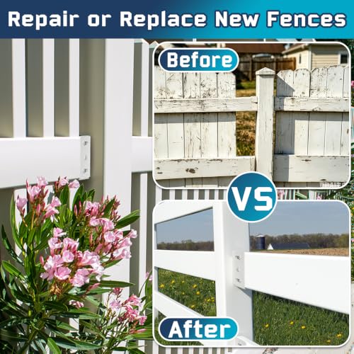 Fence Bracket for Vinyl Fencing Panel, White Heavy Duty Metal Replacement for 2.75in Plastic, Connects Panel to Post - Vinyl Fence Parts (4Pcs & 40 Screws)