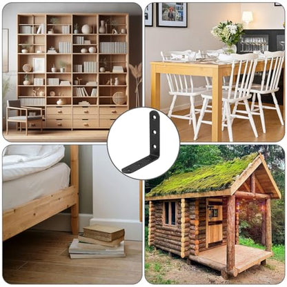 12 PCS Black L Brackets for Wood, 4" x 4" Heavy Duty L Corner Brace 90 Degree Metal Right Angle Bracket for Shelves, Furniture, Cabinets, Thickness 3MM, Included 72 PCS Screws - size: 100x100MM