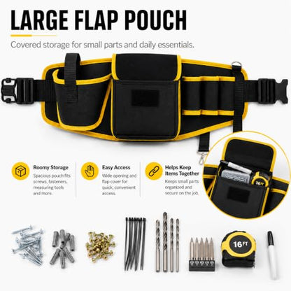 Tool Belt for Men with Compact Drill Holster, Large Tool Pouch, 600D Oxford
