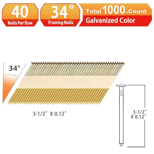 34°Framing Nails,Ring Shank,3-1/2":1000pcs - size: 3-1/2"---1000PCS