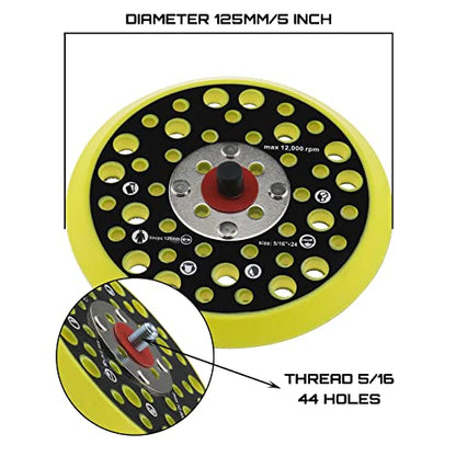 125mm 5 Inch Backing Pad Compatible with Mirka Ceros/Deros 44 Holes 5/16 Thread Attachment Sander Hook & Loop Backing Pad Power Tool Accessories
