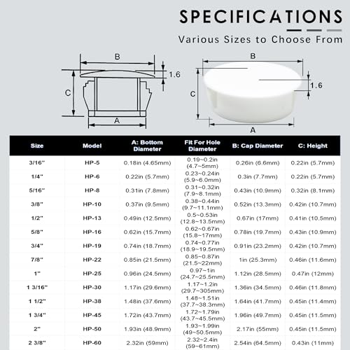 3/8 In/10 mm Plastic Hole Plugs, White Screw Hole Cover - style: 10mm (3/8")
