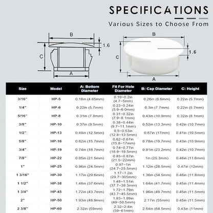5/8 In/16 mm White Plastic Hole Plugs, Snap in Locking Round Hole - style: 16mm (5/8")