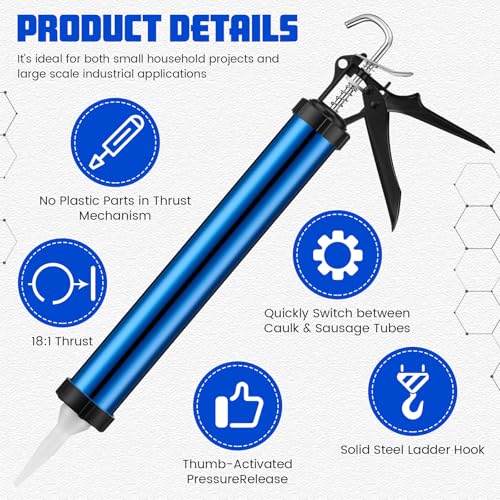 Lasnten 2 Pack Sausage Caulking Gun with 4 Cone Nozzles, Blue - color: Blue