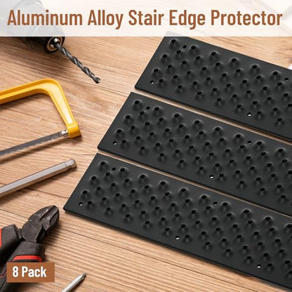 30 x 3.75 Inch Aluminum Stair Tread, 8 Pack Non Slip Metal Nosing - color: Black