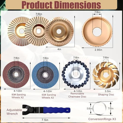 14PCS Wood Carving Disc Set for 4 4-1/2 in Angle Grinder Attachments
