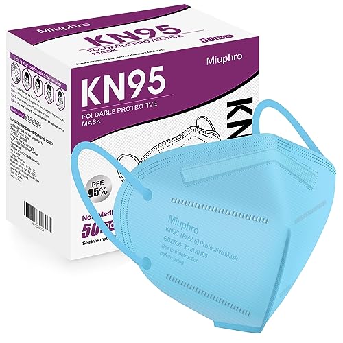 Miuphro 50 Pack Cup Dust Safety Disposable Masks, KN95 5-Layer Foldable Masks - color: Blue
