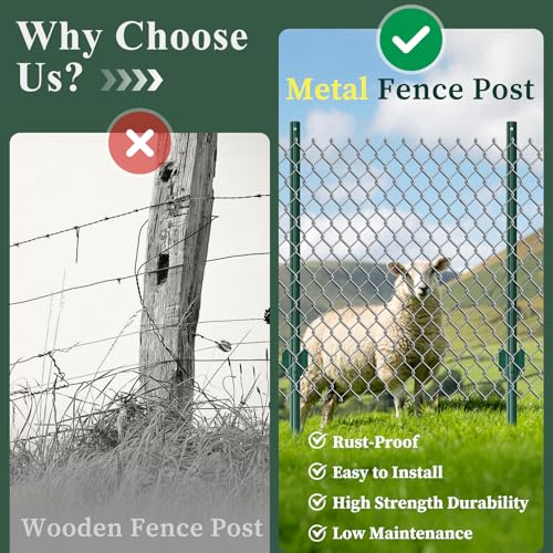 Metal Fence Posts Heavy Duty U-Post Stakes for Wire Fencing, 4 FT Green - color: Green, size: 4FT-10P