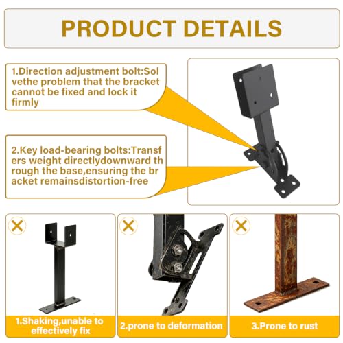 3 Pcs Pergola Roof Riser Bracket Kit Heavy Duty Adjustable for 2x4/2x6 Wood - size: 2x4-3
