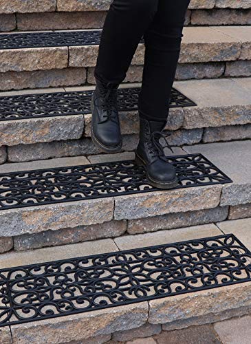 FINEHOUS Rubber Stair Treads Non-Slip Outdoor 35”x10” (5-Pack) – Anti-Slip Step Mat - size: 35" X 10", style: Iron