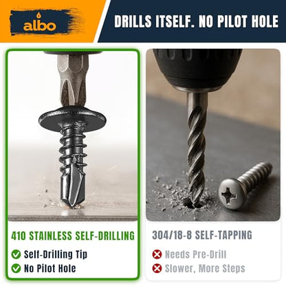 ALBO 200 PCS, #8 x 1 Self Tapping Truss Head Screws, 410 Stainless Steel, Self Drilling Sheet Metal Screws for HVAC, Metal Studs, Thin Steel & Aluminum - color: Black, size: #8 x 1"